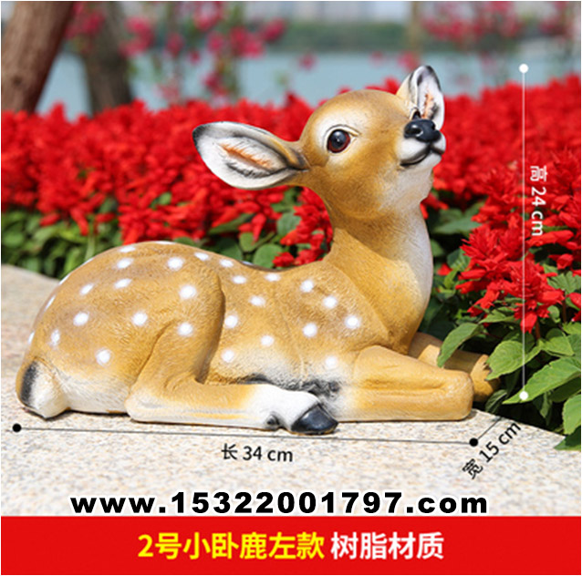  萌趣树脂小鹿雕塑，迷你桌面治愈系摆件